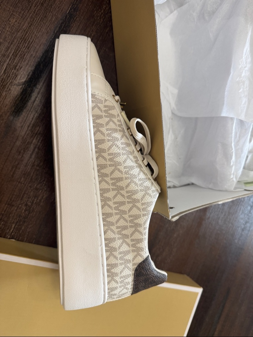 Michael Kors Cream Logo-Pattern Lace-Up Sneaker - Picture 2 of 5